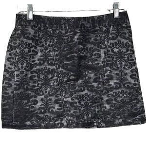 Express Shiny Brocade Grey Denim A-Line Skirt Silver Shimmer Party Textured Mini